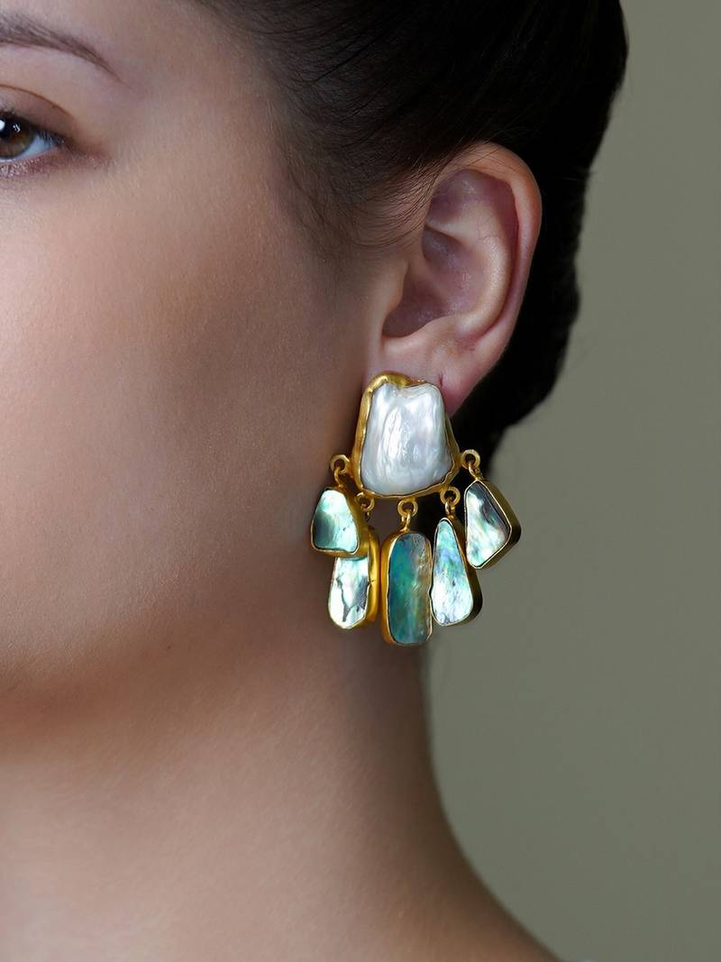 Gold plated green stone earrings