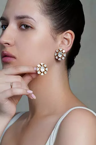 Gold plated kundan stud earrings