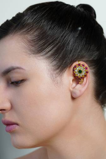 Gold plated pink Stone ear cuffs