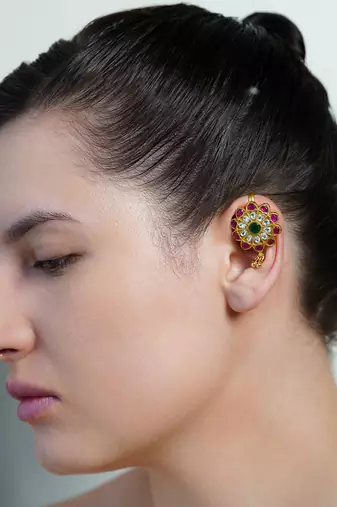Gold plated pink Stone ear cuffs