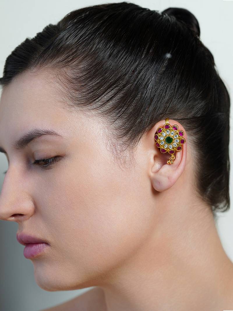 Gold plated pink Stone ear cuffs