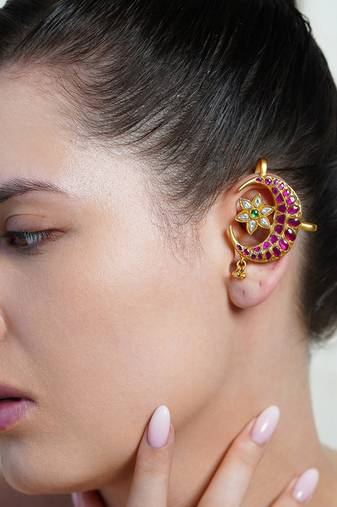 Gold plated Pink Stone ear cuffs