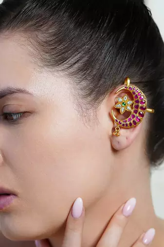 Gold plated Pink Stone ear cuffs