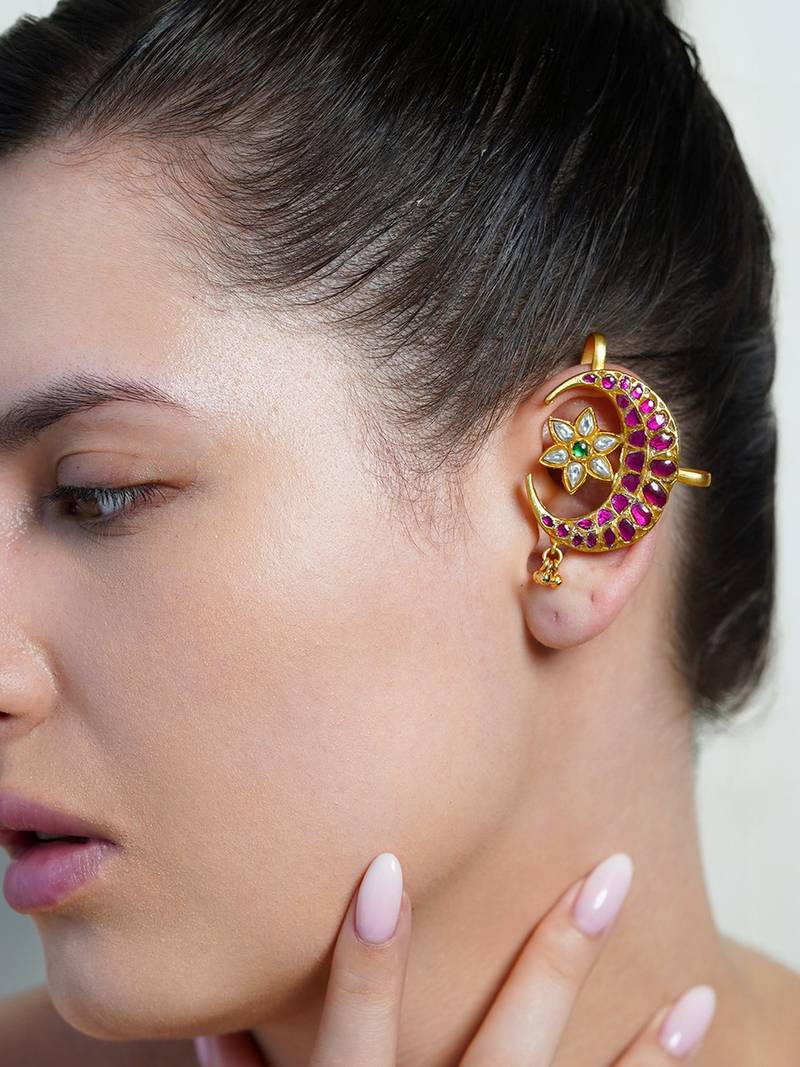 Gold plated Pink Stone ear cuffs