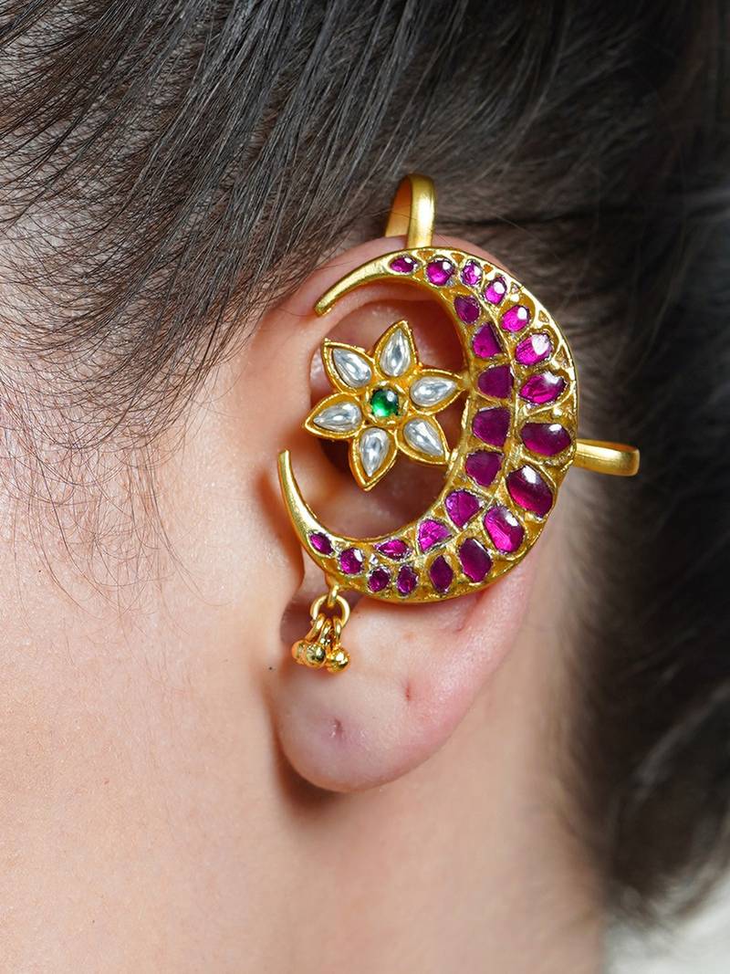 Gold plated Pink Stone ear cuffs