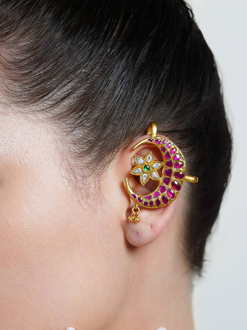 Gold plated Pink Stone ear cuffs