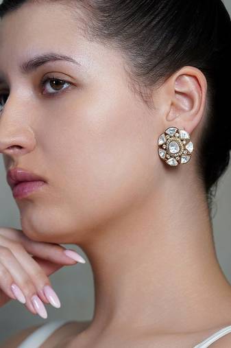 Gold plated kundan stud earrings