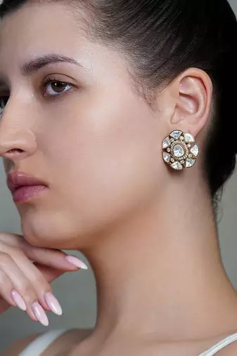 Gold plated kundan stud earrings