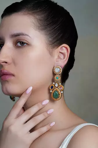 Gold plated kundan multicolor earrings