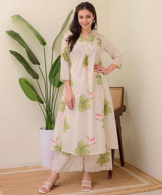 White  women embroidery reyon anarkali kurti withtrouser 1