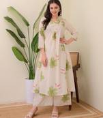 White  women embroidery reyon anarkali kurti withtrouser