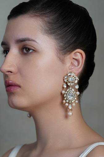 Gold plated kundan dangler earrings
