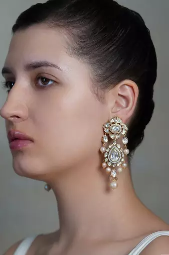 Gold plated kundan dangler earrings