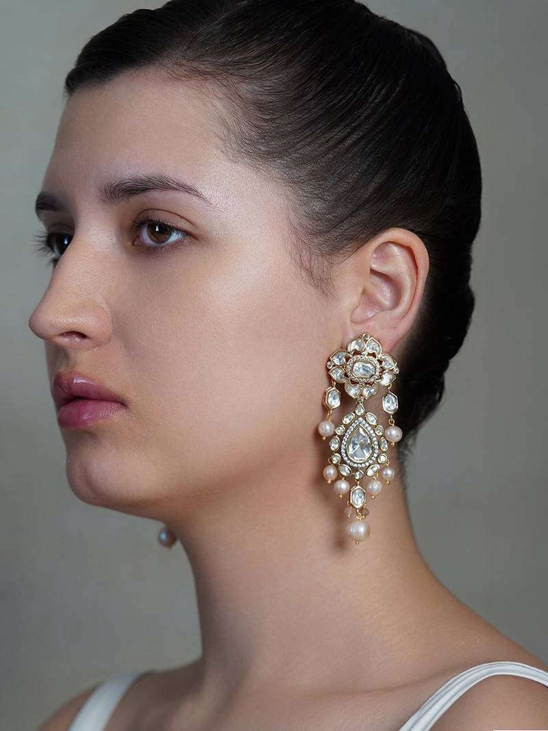 Gold plated kundan dangler earrings
