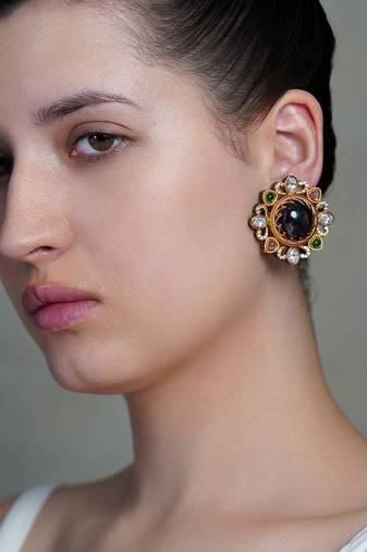 Gold plated kundan multicolor stud earrings