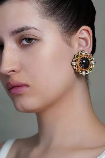 Gold plated kundan multicolor stud earrings