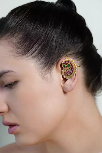 Gold plated Pink stone ear cuffs