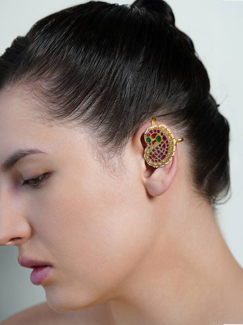 Gold plated Pink stone ear cuffs