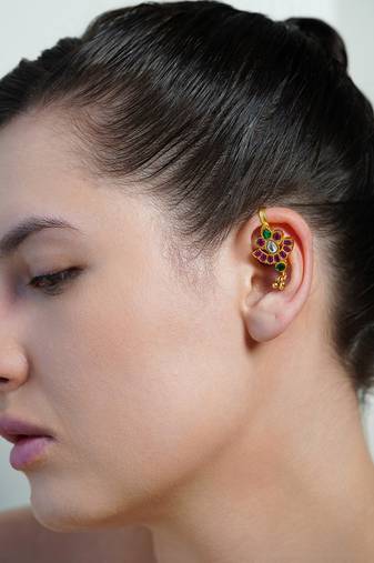 Gold plated Pink Stone Ear cuffs