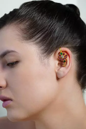 Gold plated Pink Stone Ear cuffs