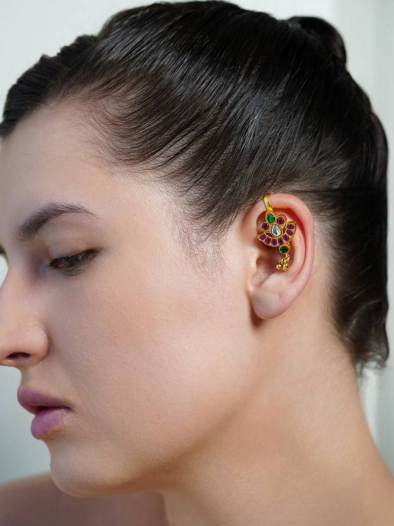 Gold plated Pink Stone Ear cuffs