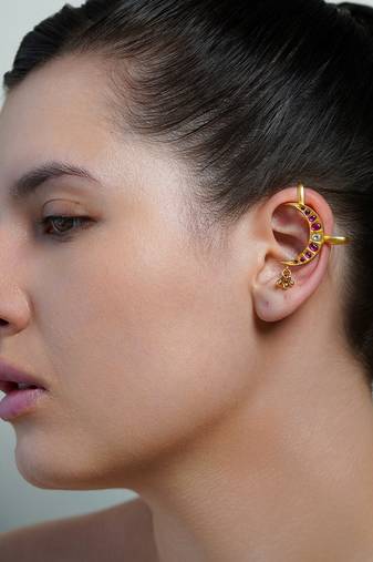 Gold plated kundan pink stone earrings