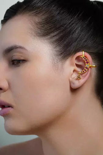 Gold plated kundan pink stone earrings