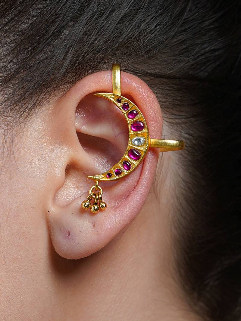 Gold plated kundan pink stone earrings