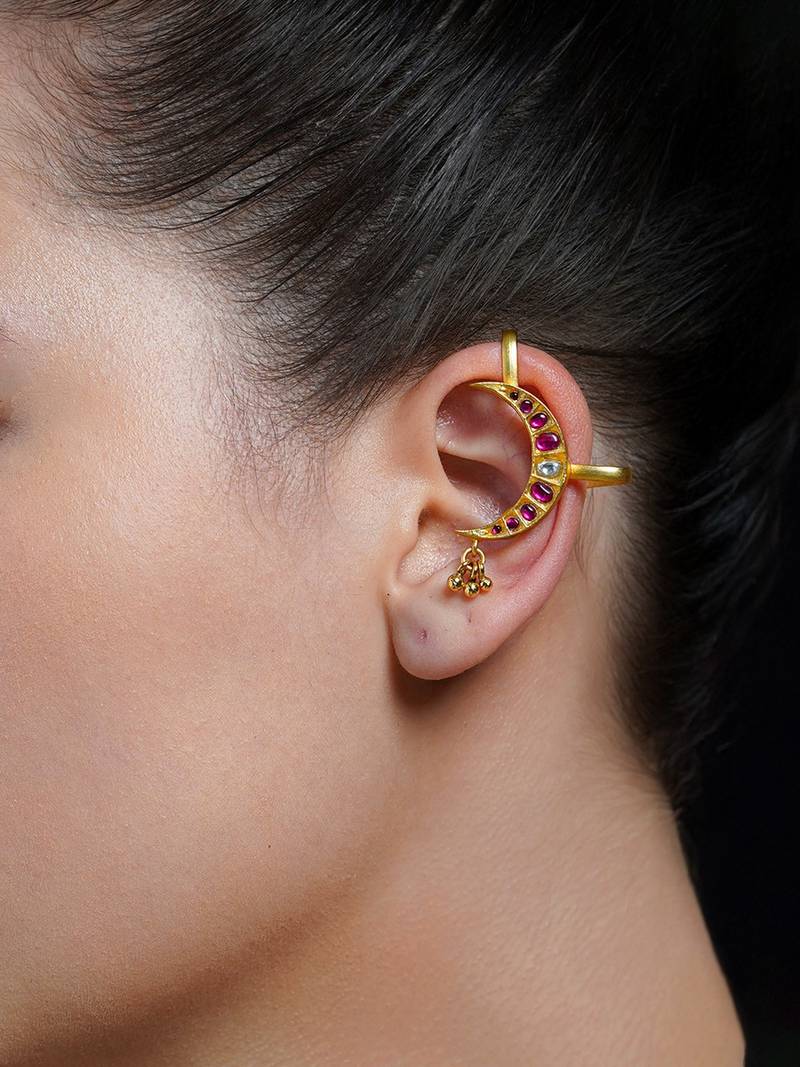 Gold plated kundan pink stone earrings