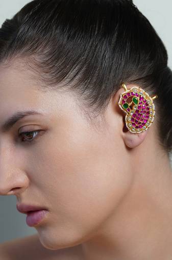 Gold plated Pink stone Ear cuffs