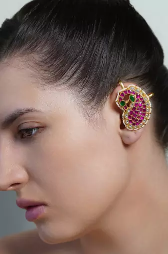 Gold plated Pink stone Ear cuffs