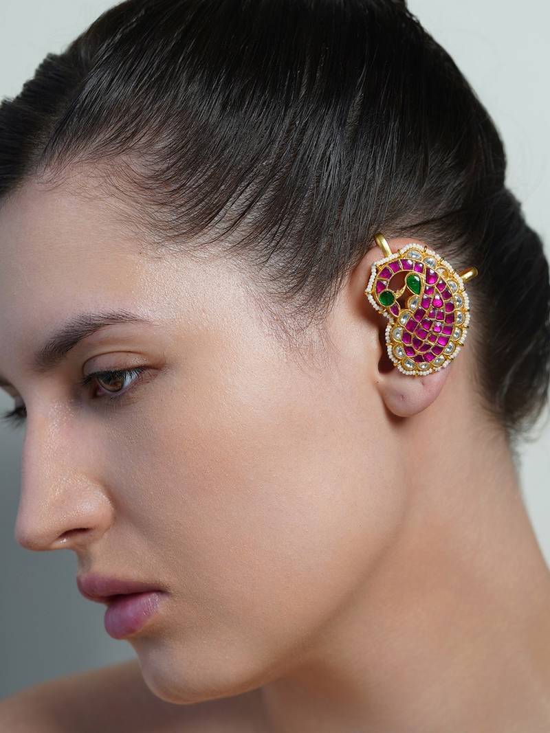 Gold plated Pink stone Ear cuffs