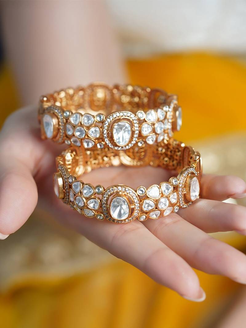 Gold plated kundan bangles