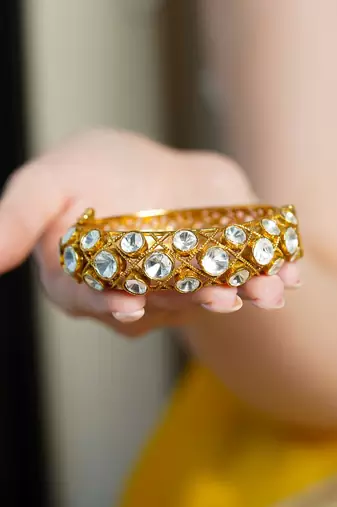 Gold plated kundan bangle