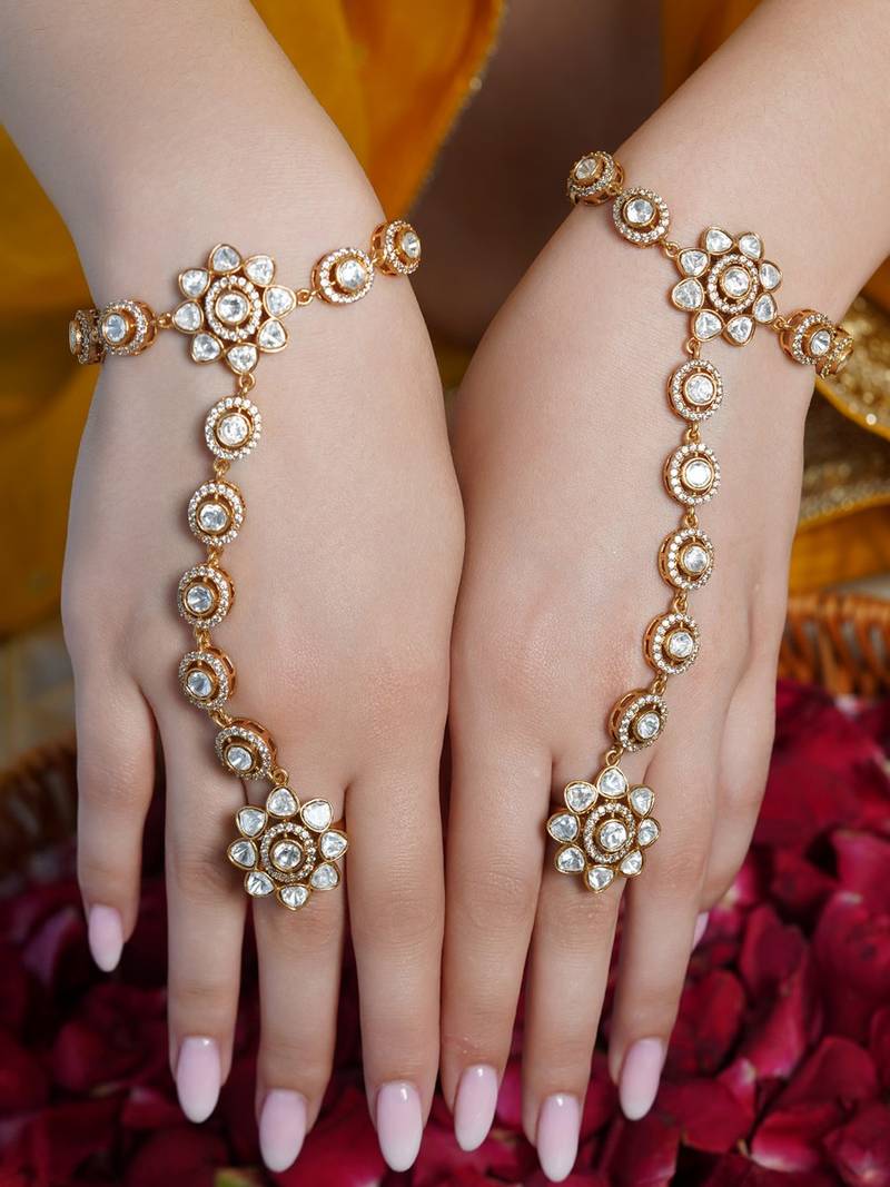 Gold plated kundan haath phool