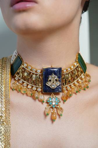 Gold plated kundan multicolor necklace