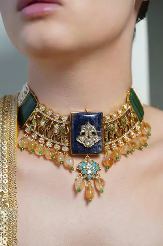 Gold plated kundan multicolor necklace