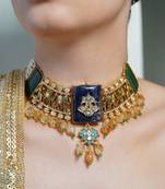 Gold plated kundan multicolor necklace