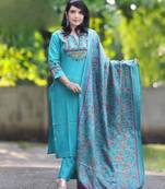 Blue  embroidery cottan a-line kurta with trousers & dupatta