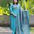 Blue aaysa embroidery cottan a-line kurta with trousers & dupatta