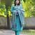 Blue aaysa embroidery cottan a-line kurta with trousers & dupatta