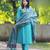 Blue aaysa embroidery cottan a-line kurta with trousers & dupatta