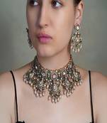 Gold plated kundan green stone necklace set