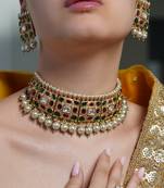 Gold plated kundan multicolor necklace set