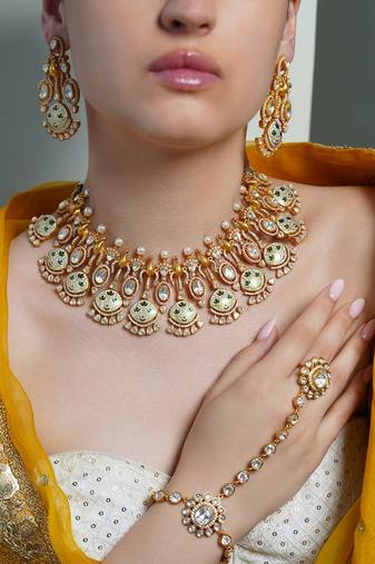 Gold plated kundan multicolor necklace set