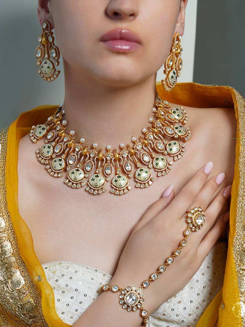 Gold plated kundan multicolor necklace set