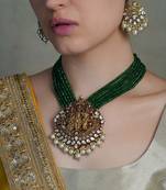 Gold plated kundan green stone necklace set