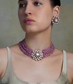 Gold plated kundan pink stone necklace set