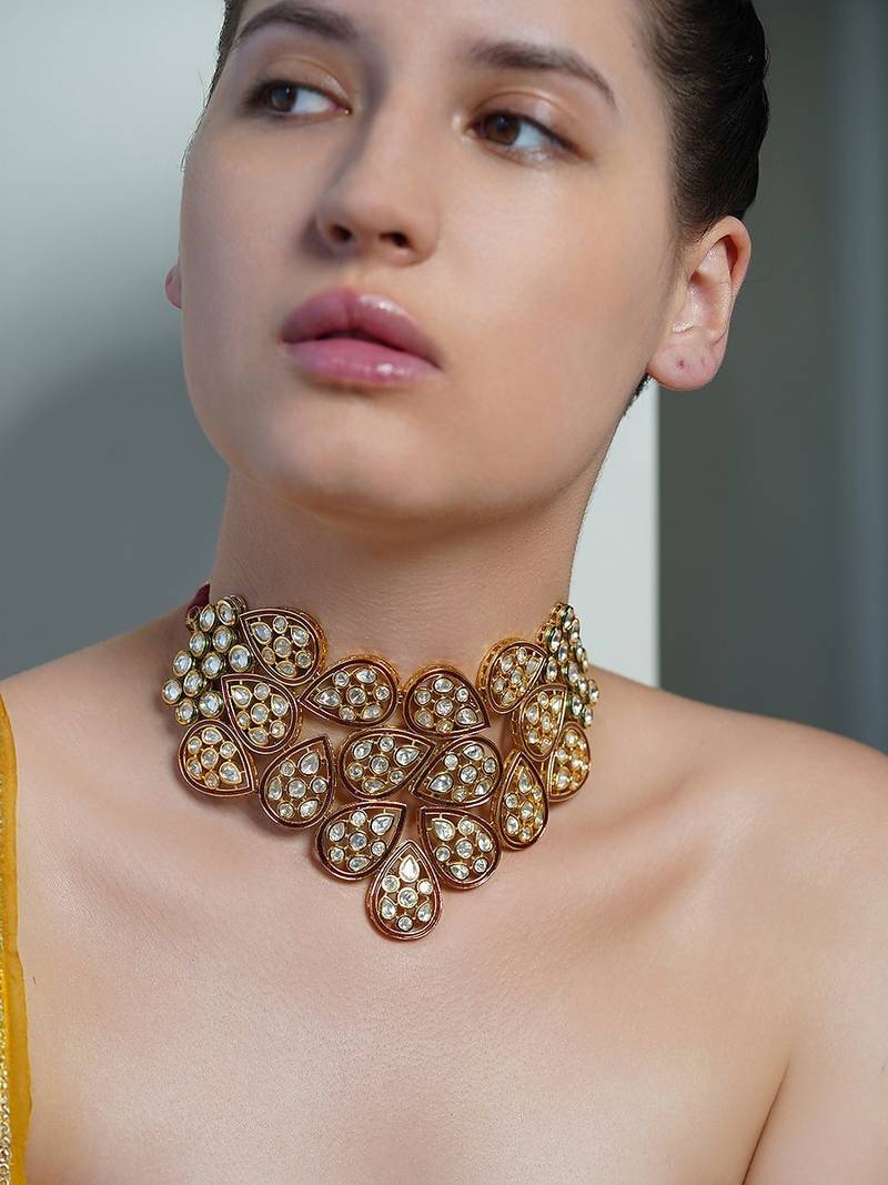 Gold plated red stone necklace set