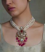 Gold plated kundan pink stone necklace set